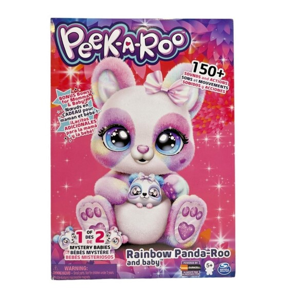 Peek-a-Roo Rainbow Pando-Roo Plush Toy and Baby with Bonus Bows Interactive - Picture 1 of 4